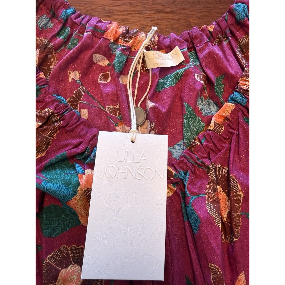Ulla Johnson Vika Midi Dress Size 2 Ruby Floral Cotton Poplin Puff Sleeve NWT - Picture 11 of 14